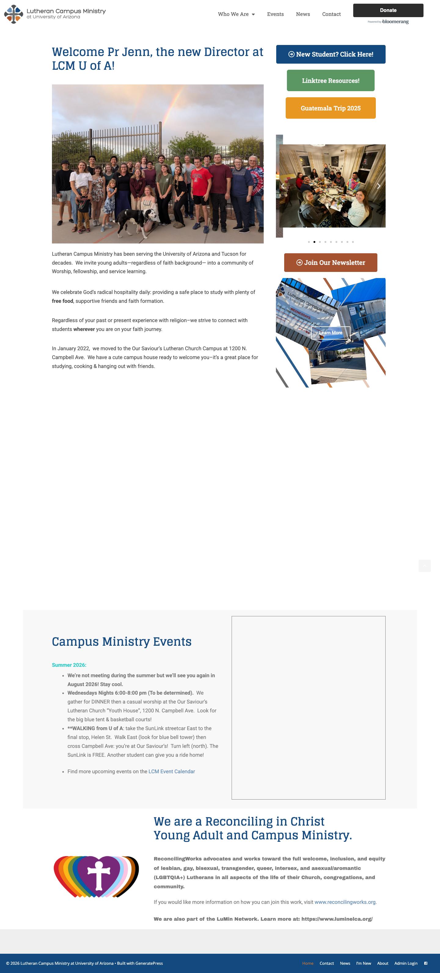 Lutheran Campus Ministry at the University of Arizona full website design